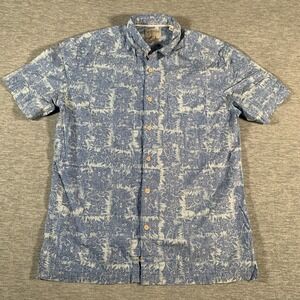 Quiksilver Waterman Shirt Mens Small Blue White Floral Hawaiian Button Up Casual